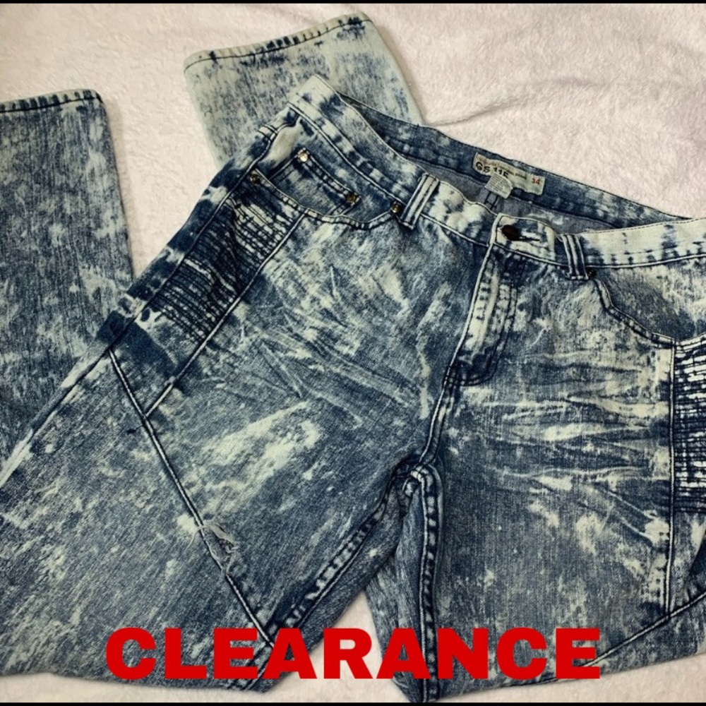 GS115 Acid Wash Distressed Moto Jeans